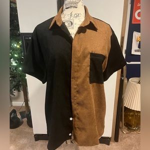Unisex brown and black corduroy button down shirt size XL